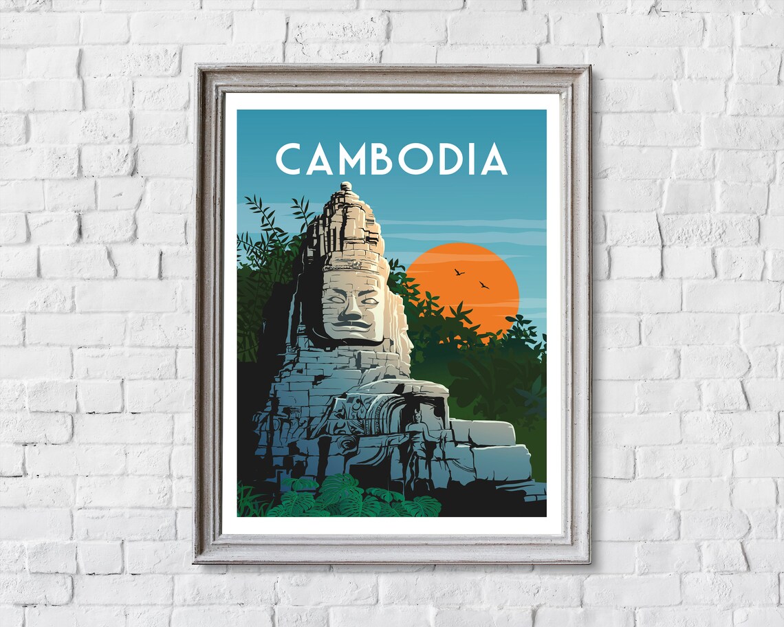 Cambodia Retro Travel Poster, Cambodian Art Print - Image 2