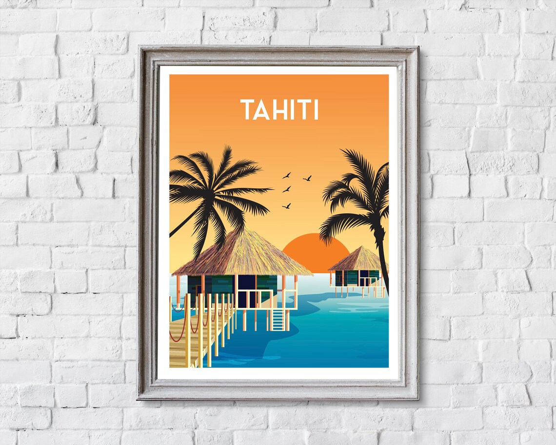 Tahiti Retro Travel Poster, Island Travel Art Print - Image 2