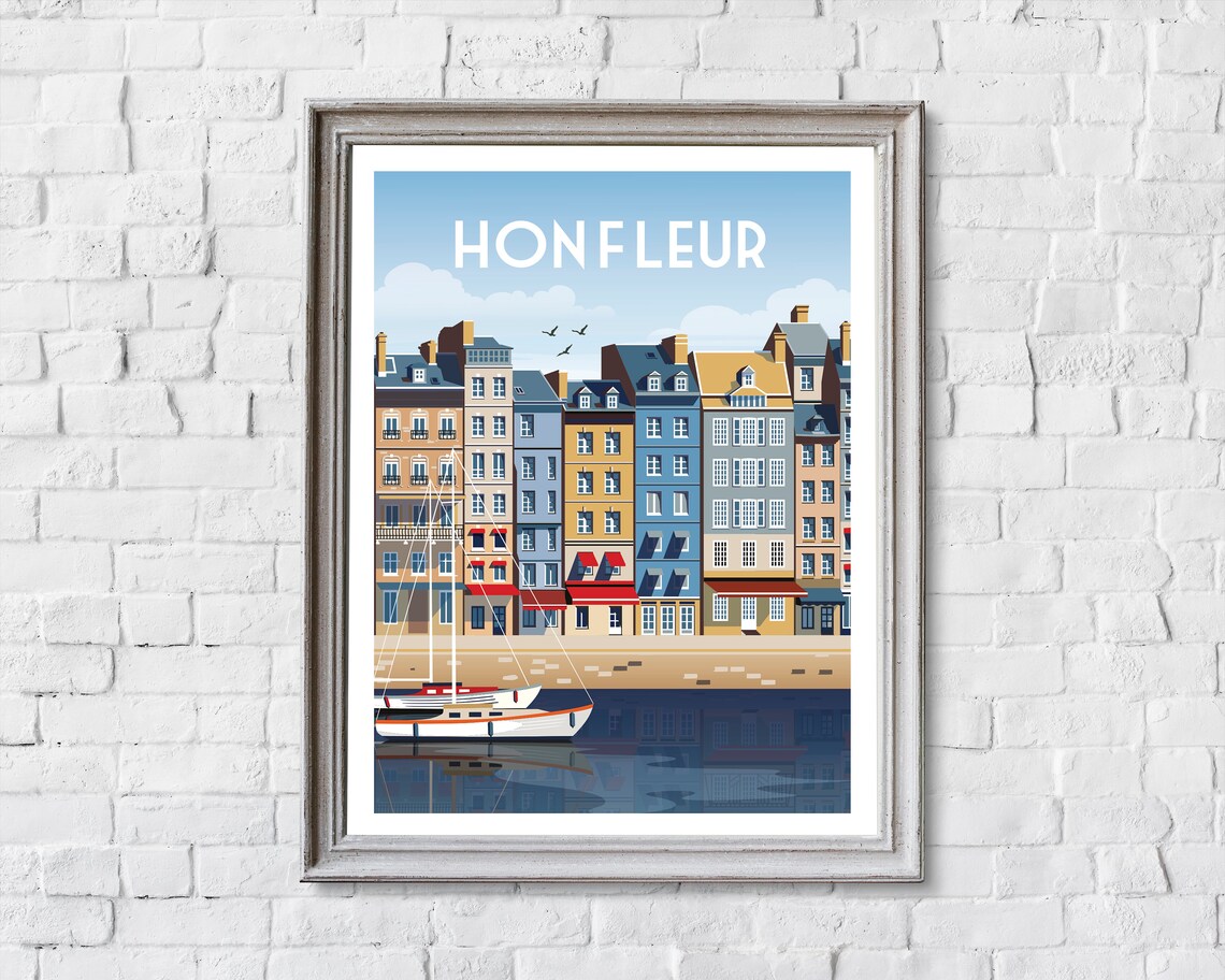 Honfleur France Retro Normandy Harbor Houses Travel Art Poster - Image 2