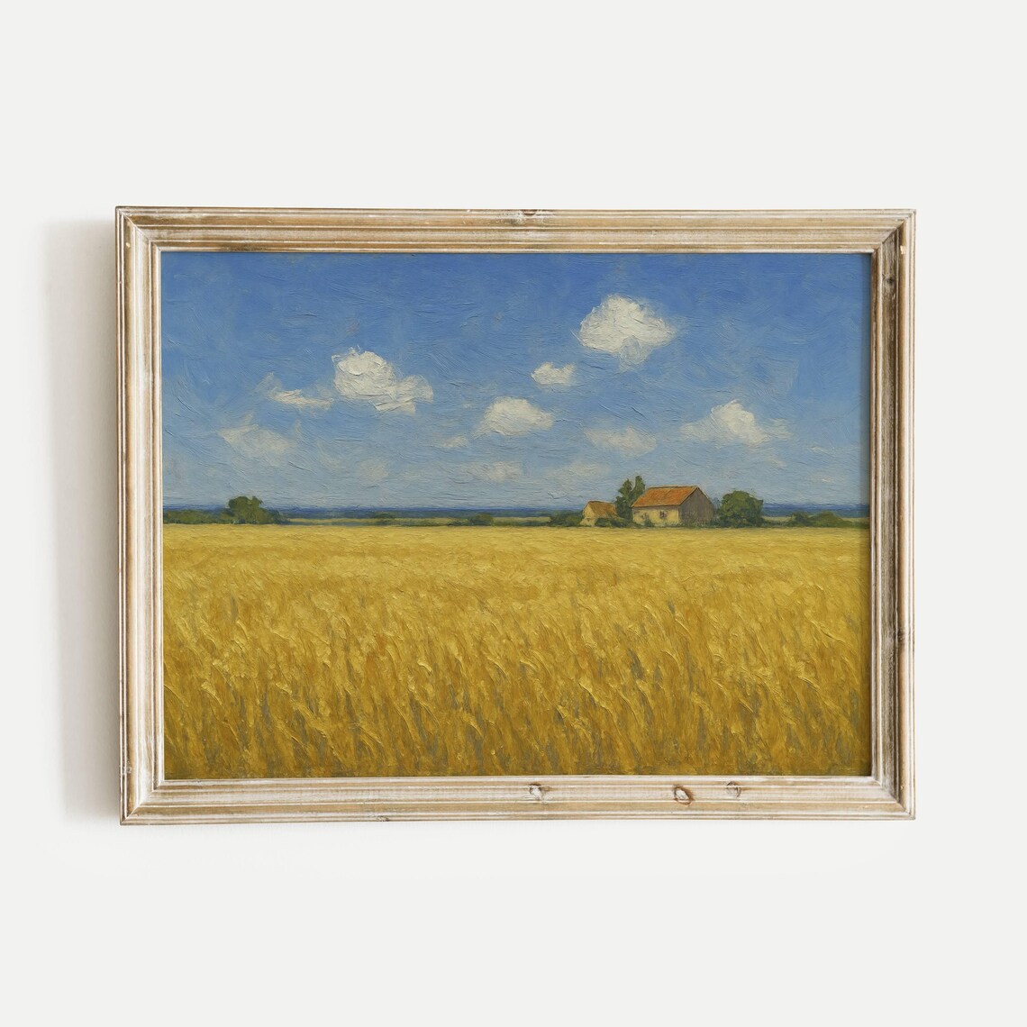 Farmhouse Wheat Field Oil Painting Print Nature Vintage Wall Art Home Office Living Room Bedroom Decor