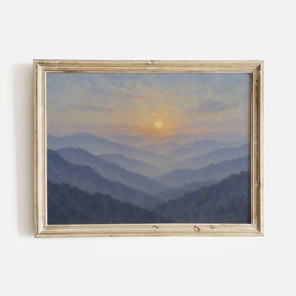 Serene Hazy Blue Mountain Layers Sunrise Misty Oil Painting Poster