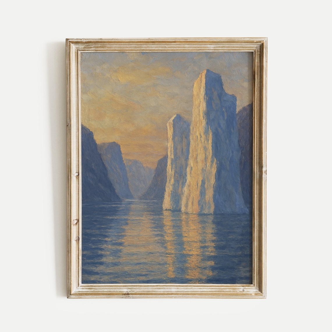 Sunset Icebergs In Fjord Vintage Oil Painting Arctic Nature Poster