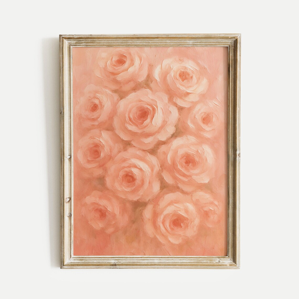 Blush Pink Roses Oil Painting Romantic Floral Bouquet Wall Art