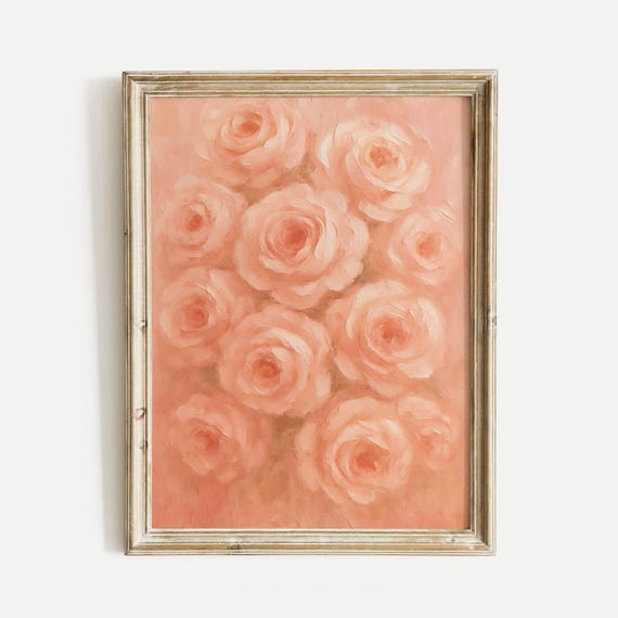 Pink Roses Bouquet Oil Painting Print Vintage Wall Art Home And Office Living Room Bedroom Nursery Decor