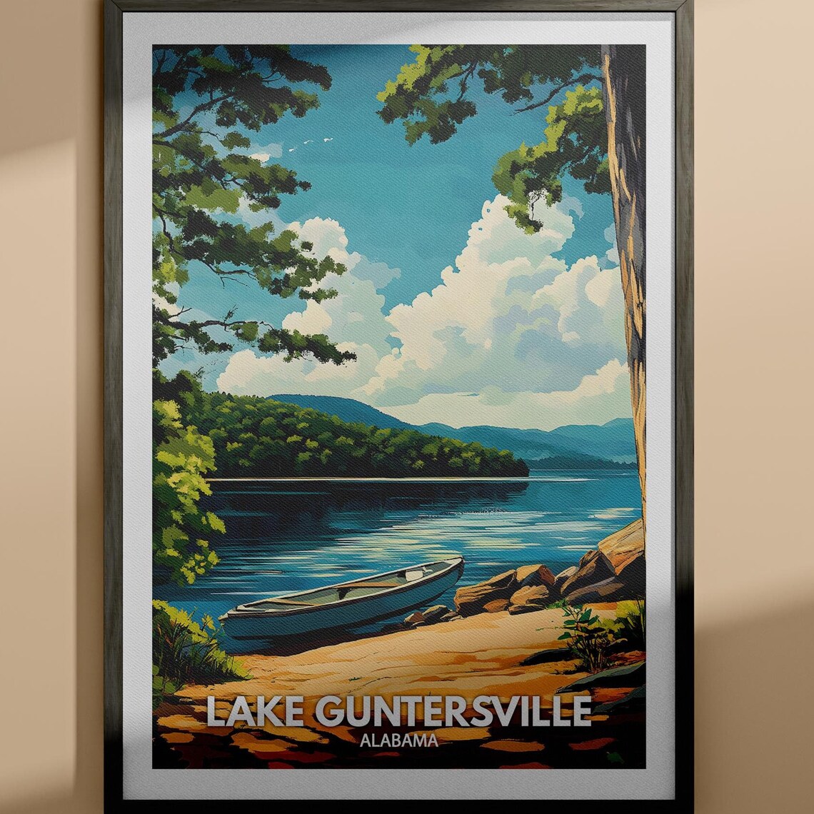 Lake Guntersville Alabama Canoe Shoreline Mountain Lake Poster