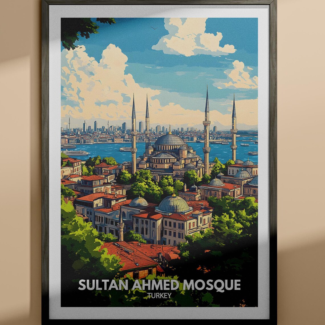 Sultan Ahmed Mosque Turkey Istanbul Blue Mosque Minarets Travel Poster