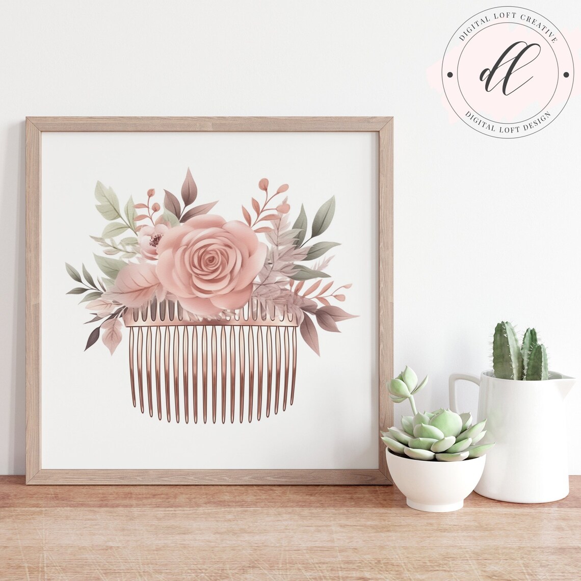 Watercolor Floral Hair Comb with Rose Elegant Bridal Art Poster - Image 2