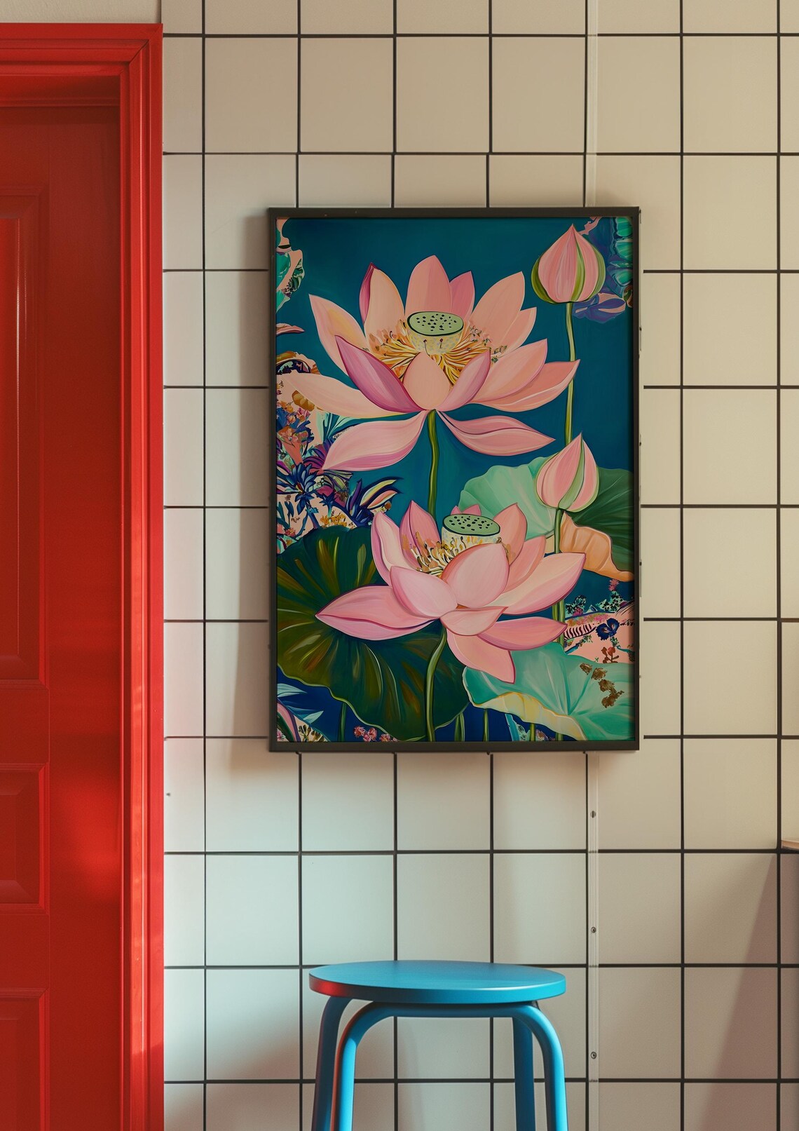 Maximalist Chinoiserie Pink Lotus Art Print - Image 2
