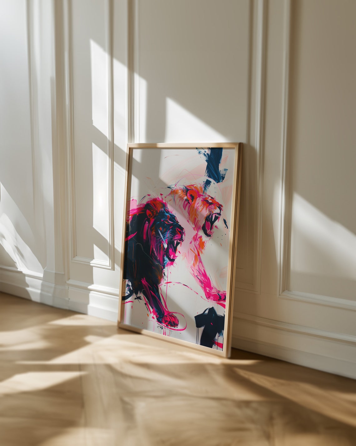 Two Roaring Big Cats Colorful Expressionist Wildlife Art Poster - Image 4
