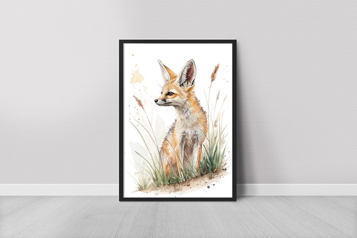 Fennec Fox Watercolor Art Print Cute Desert Fox Animal Wall Decor