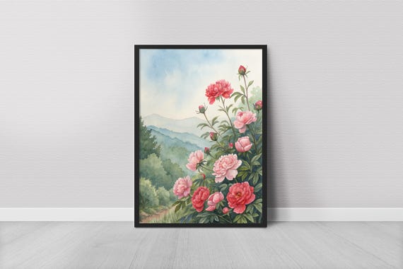 Peony Flower Watercolor Painting Floral Wall Art Print Botanical Decor