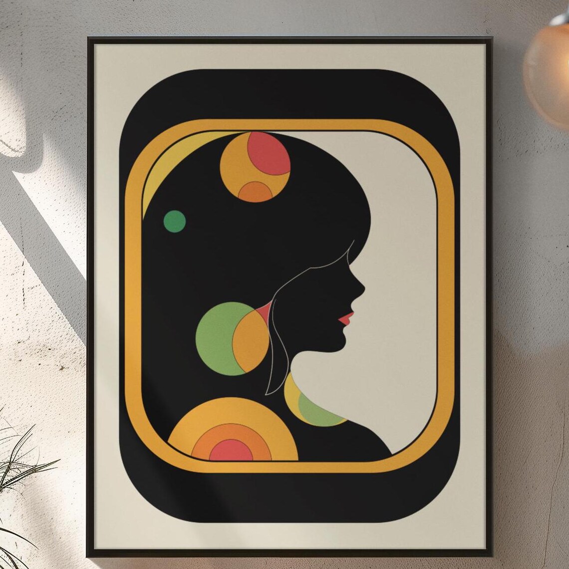 Retro 70s Psychedelic Silhouette, Geometric Art Print