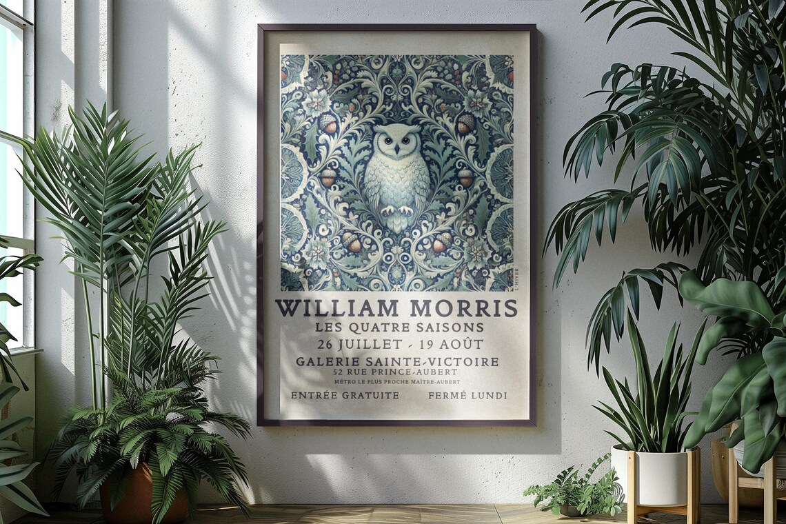 William Morris Winter White Owl Blue Floral Gallery Art Poster - Image 3