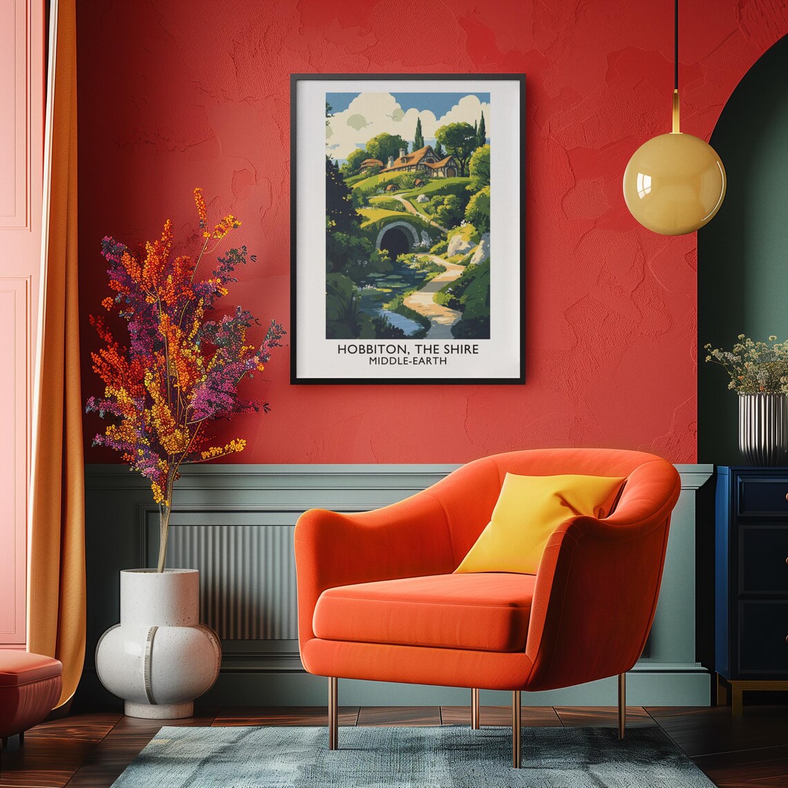 Hobbiton The Shire Middle Earth Round Door Cottage Bridge Vintage Poster - Image 2