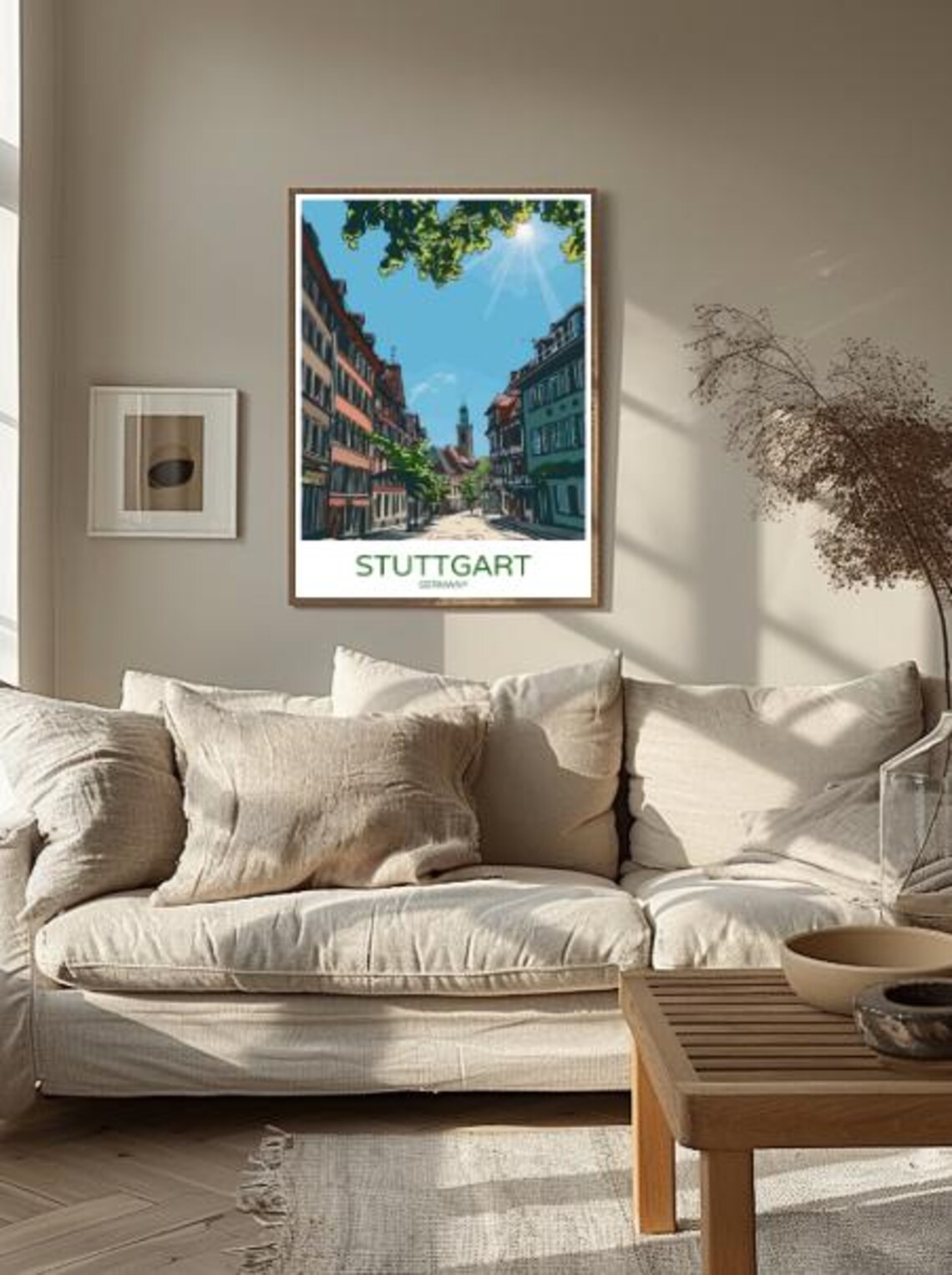 Stuttgart Germany Sunlit Old Town Street Vintage Travel Poster - Image 2