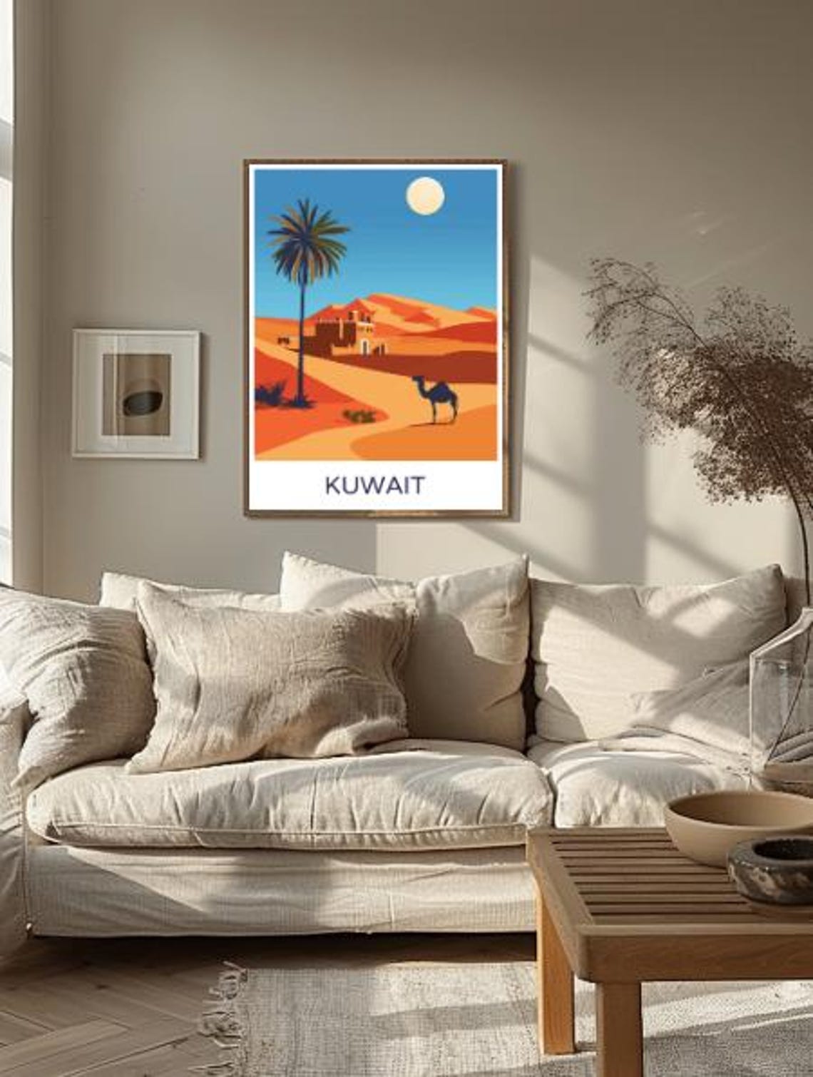 Kuwait Desert Dunes Camel Palm Tree Fort Vintage Travel Poster - Image 2