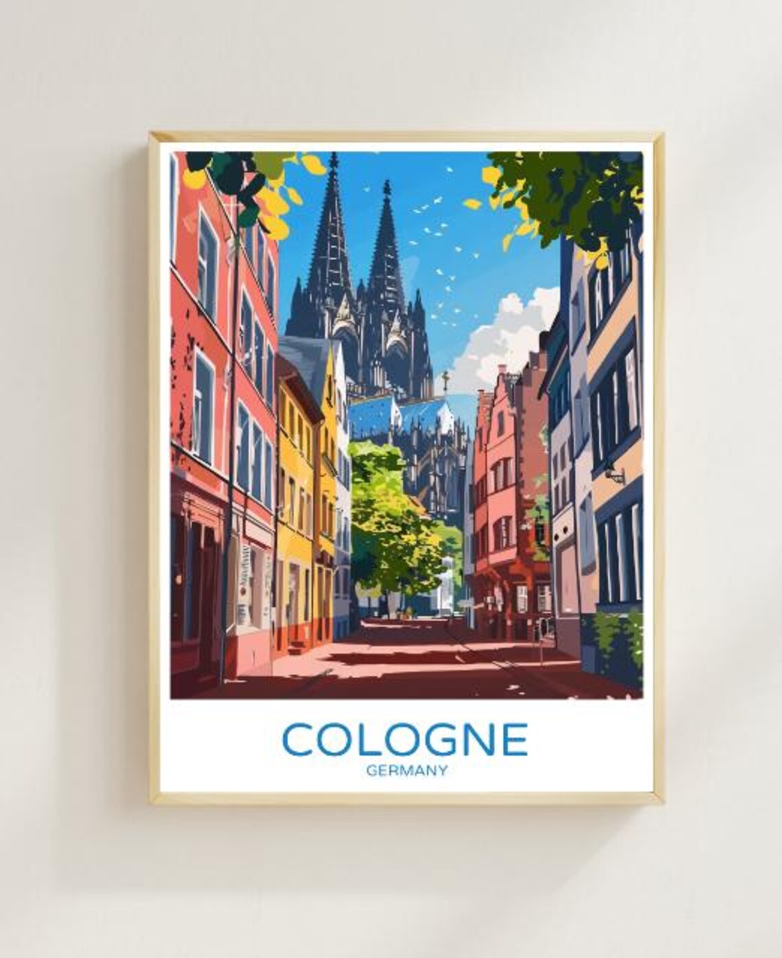 Cologne Germany Cathedral Old Town Street Vintage Travel Poster