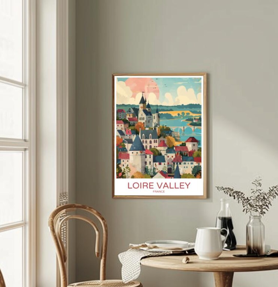 Loire Valley France Chateau Village River Bridge Vintage Poster - Image 2