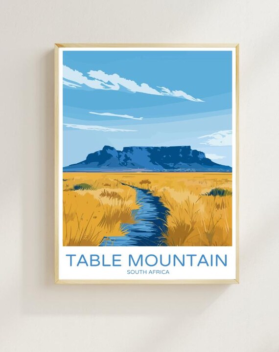Table Mountain Travel Poster Iconic South African Landmark Wall Art Stunning Landscape Print Cape Town Travel Gift Nature Decor