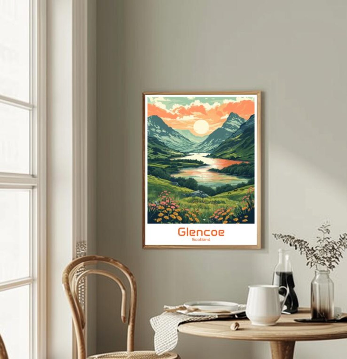 Glencoe Scotland Valley Sunset Wildflowers Vintage Travel Poster - Image 2