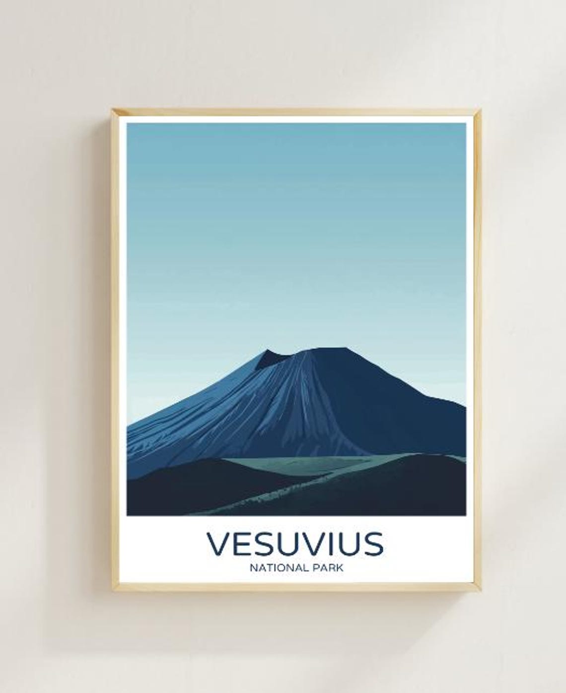 Vesuvius National Park Italy Volcano Minimalist Blue Travel Poster