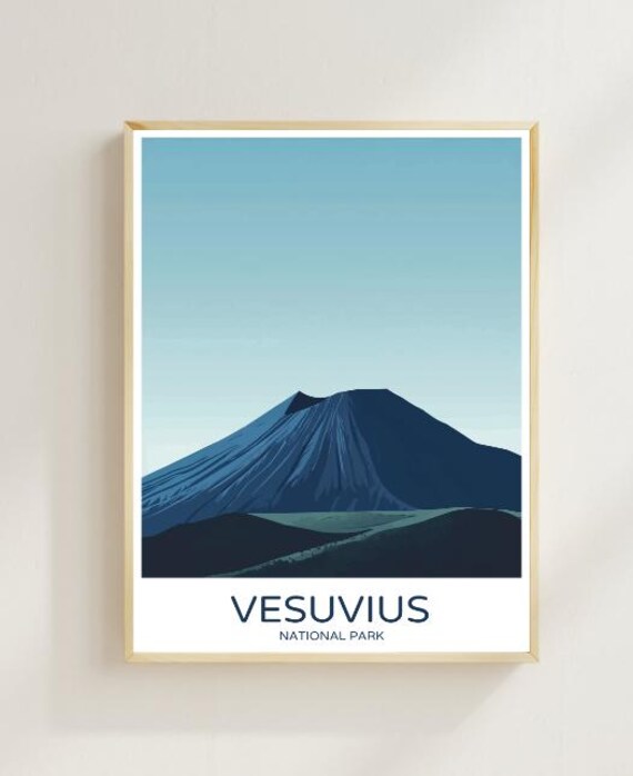 Vesuvius National Park Italy Volcano Minimalist Blue Travel Poster