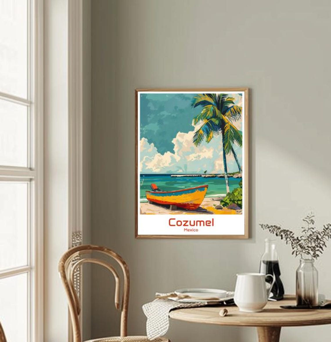 Cozumel Mexico Fishing Boat Palm Beach Turquoise Sea Travel Poster - Image 2