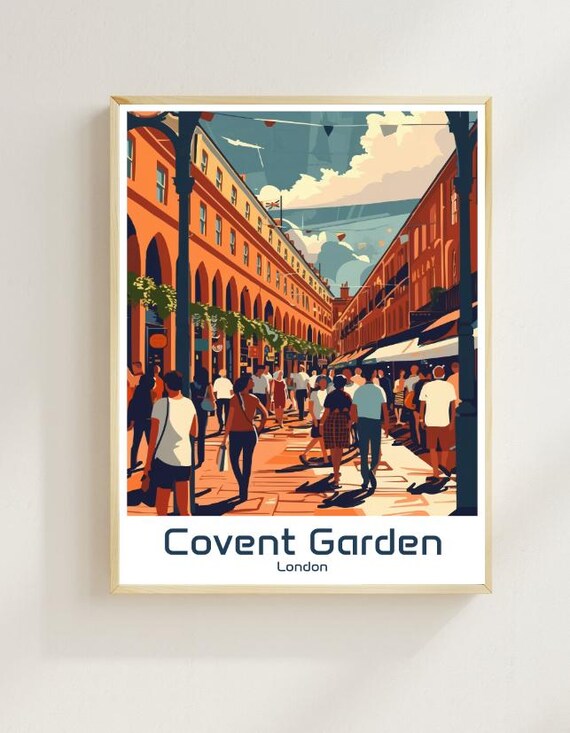 Covent Garden London Busy Market Street England Travel Poster