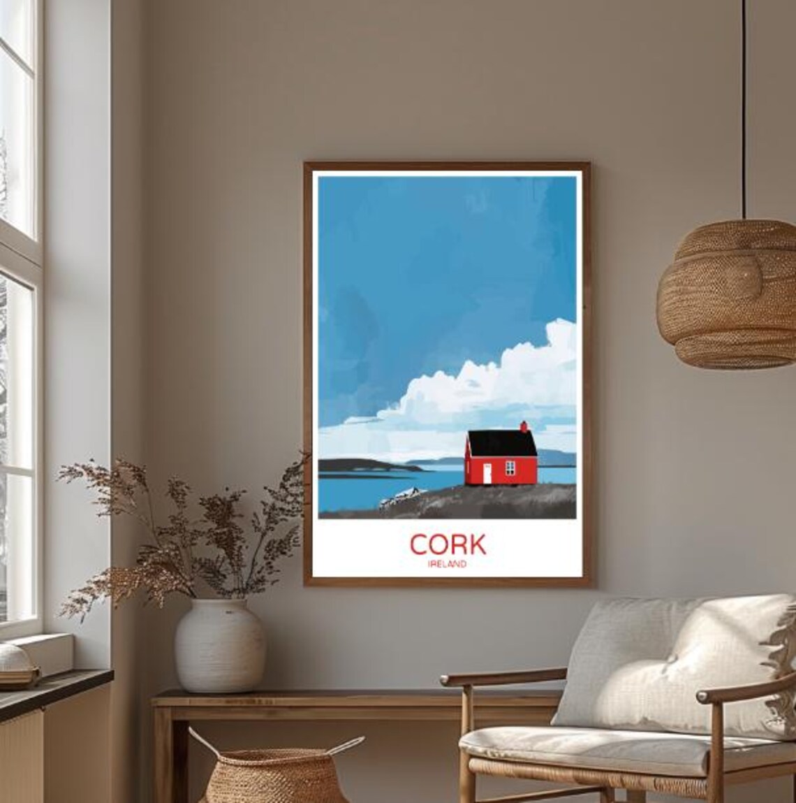 Cork Ireland Scenic Seaside Red Cottage Coast Travel Art Poster - Image 3