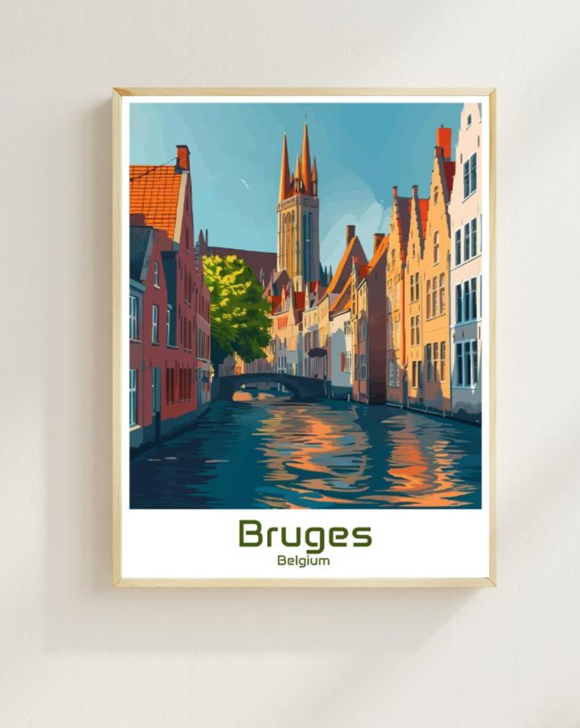 Bruges Belgium Medieval Canal City Vintage Travel Poster With Belfry