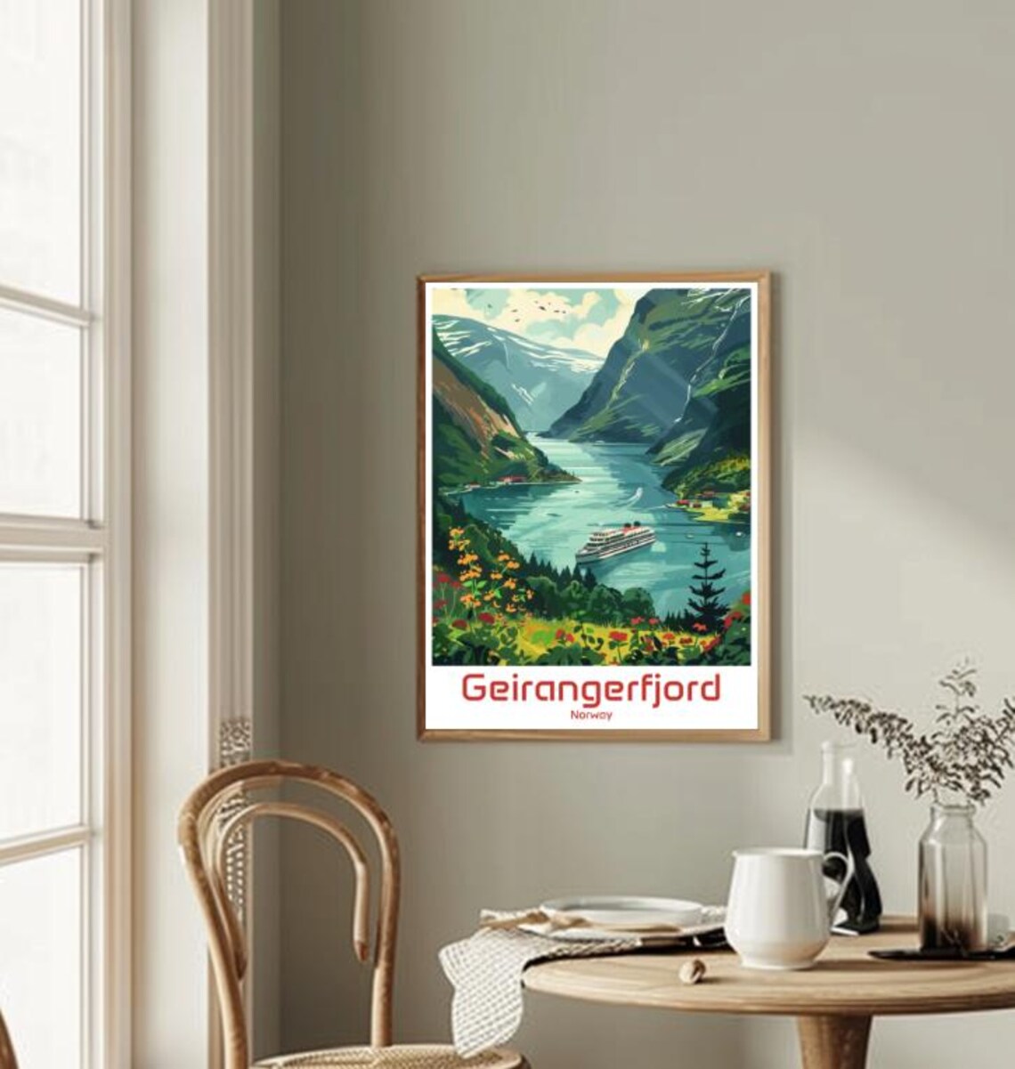 Geirangerfjord Norway Cruise Ship Fjord Retro Illustration Poster - Image 2