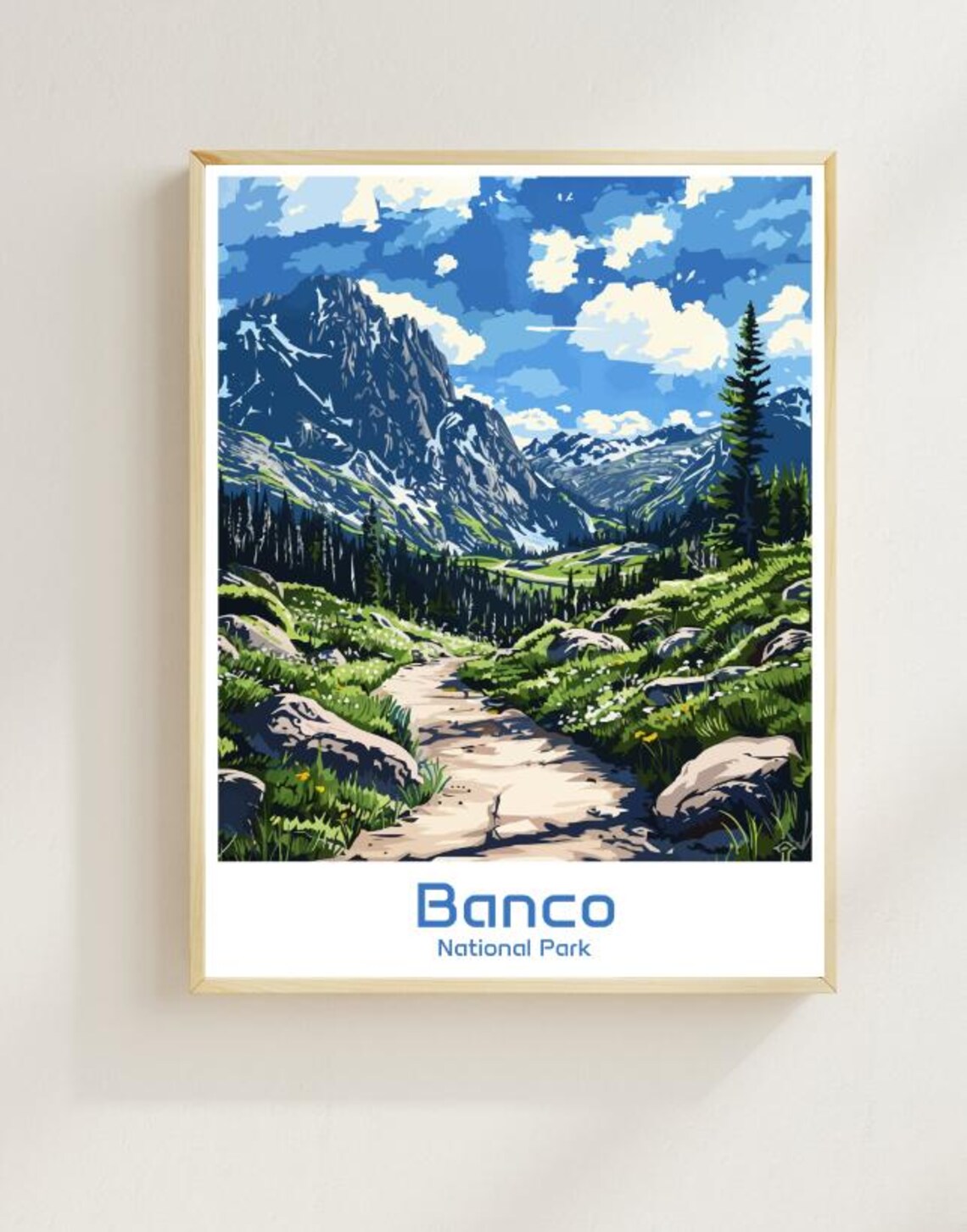 Banco National Park Alpine Mountain Trail Vintage Travel Poster