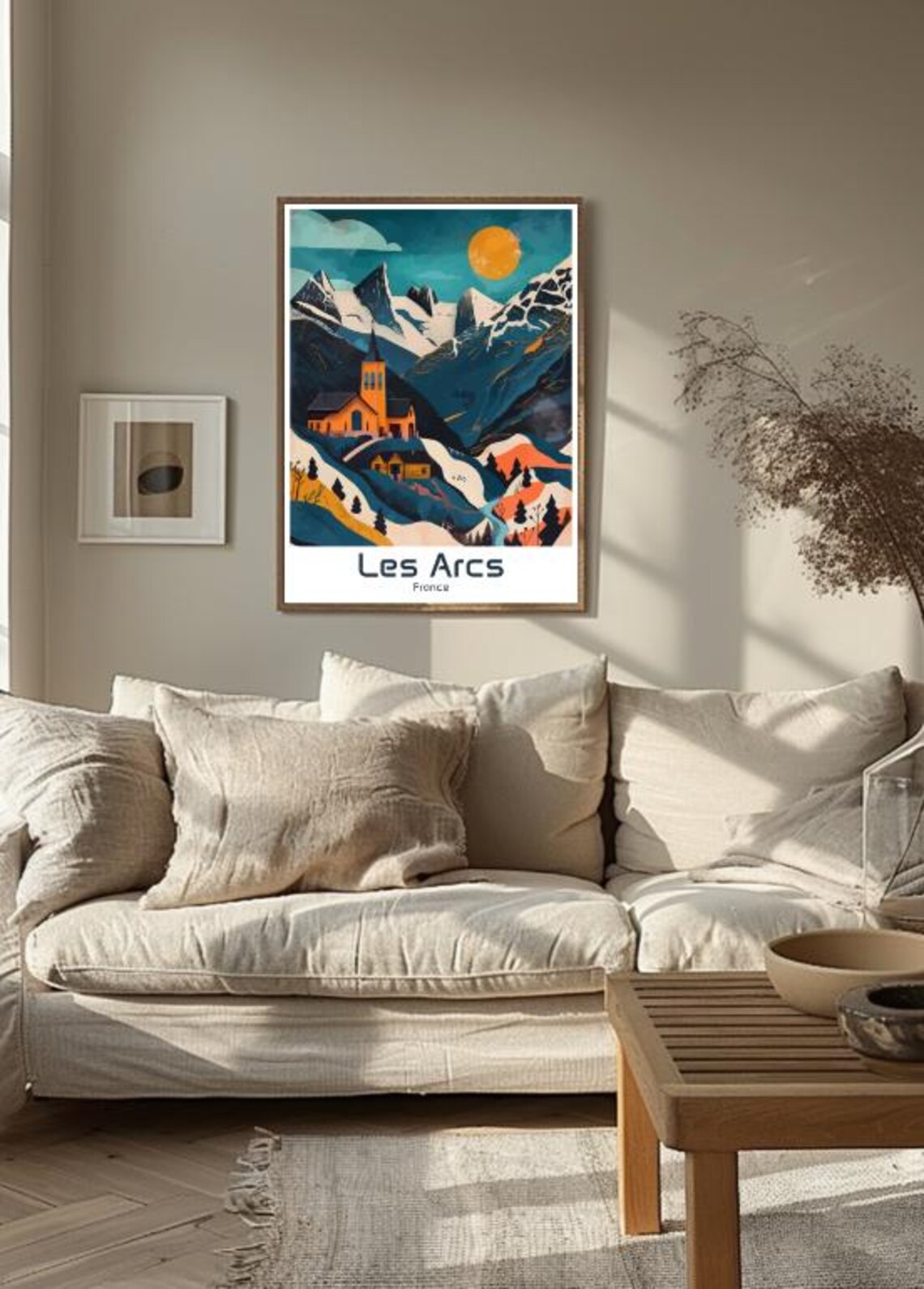 Les Arcs France Alpine Church Village Snow Peaks Sunset Travel Poster - Image 3