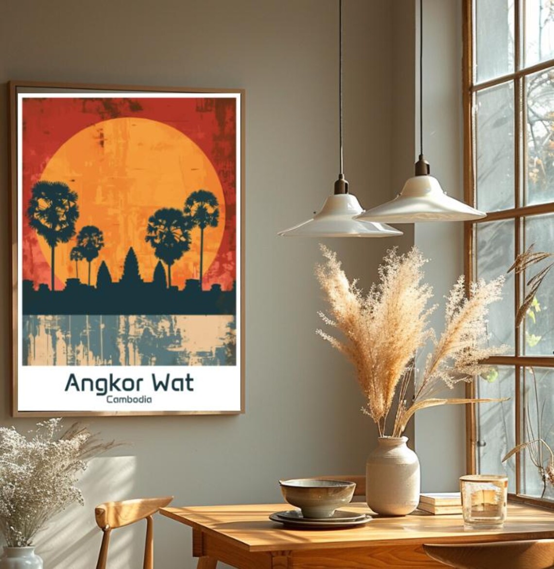 Angkor Wat Cambodia Ancient Temple Towers Sunset Silhouette Poster - Image 2
