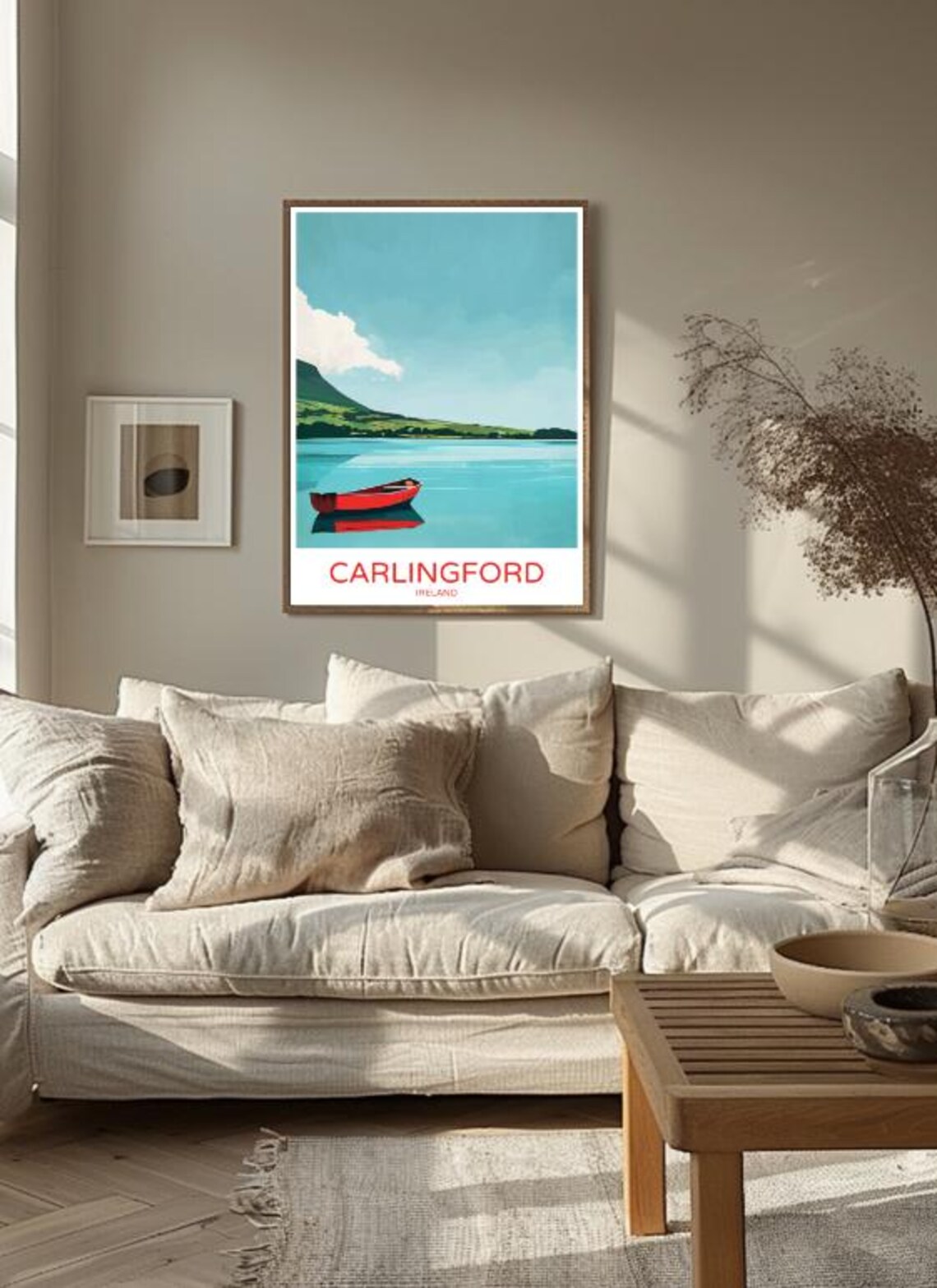Carlingford Lough Ireland Red Boat Calm Water Scenic Vintage Poster - Image 3