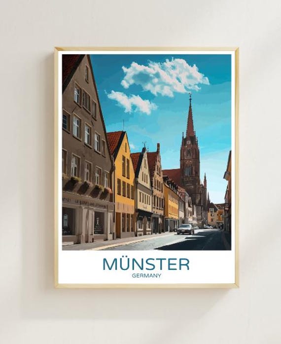 Mnster Germany Travel Poster Historic Cityscape Wall Art Gothic Architecture German Culture Vacation Art Home Decor German Decor