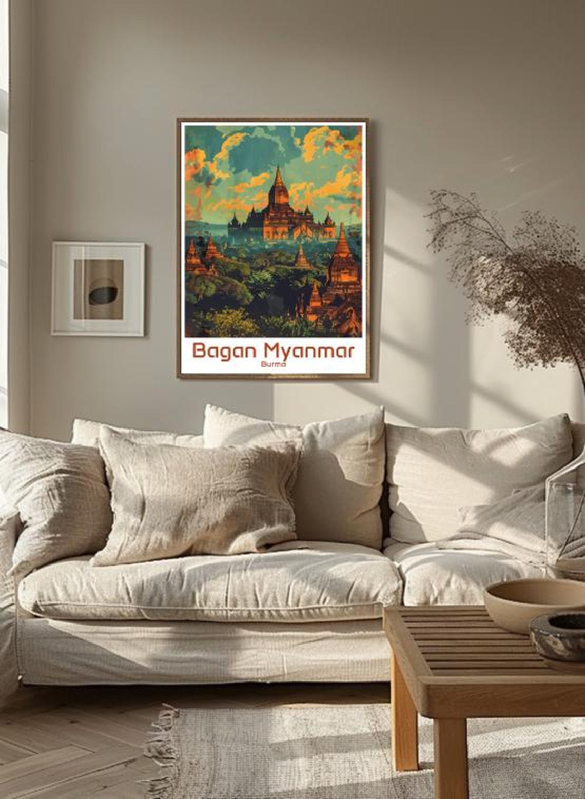 Bagan Myanmar Ancient Temple Stupas Golden Sunset Skyline Poster - Image 3