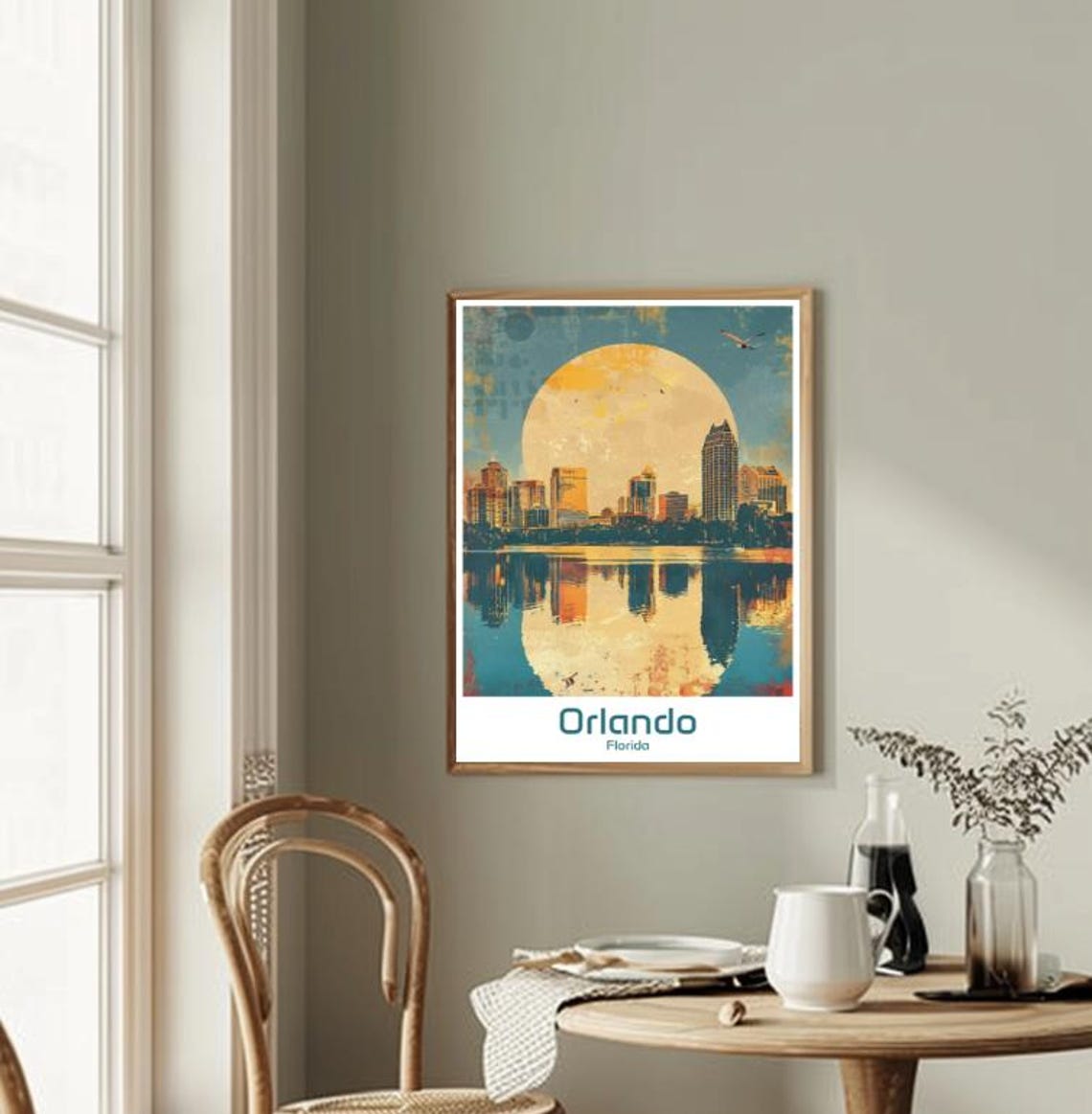 Orlando Retro Sunset Skyline Lake Reflection Florida Art Poster - Image 2