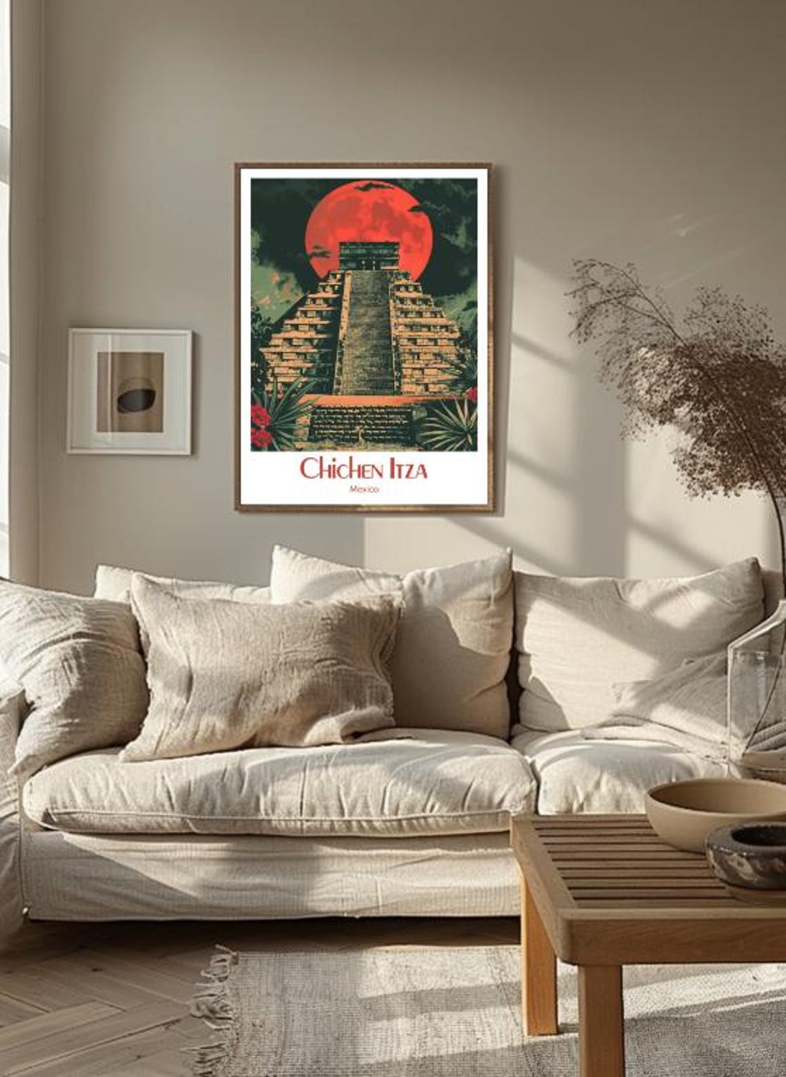 Chichen Itza El Castillo Pyramid Red Moon Mexico Travel Poster - Image 3