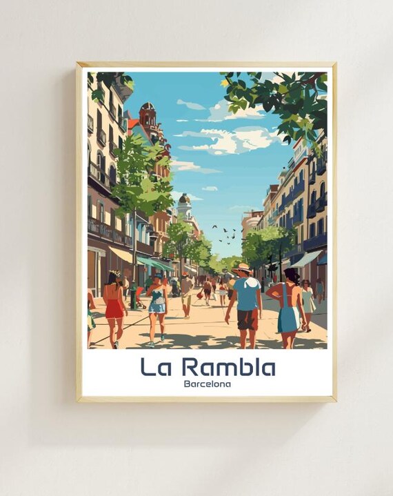 La Rambla Barcelona Street Scene Sunny Spain Travel Wall Poster