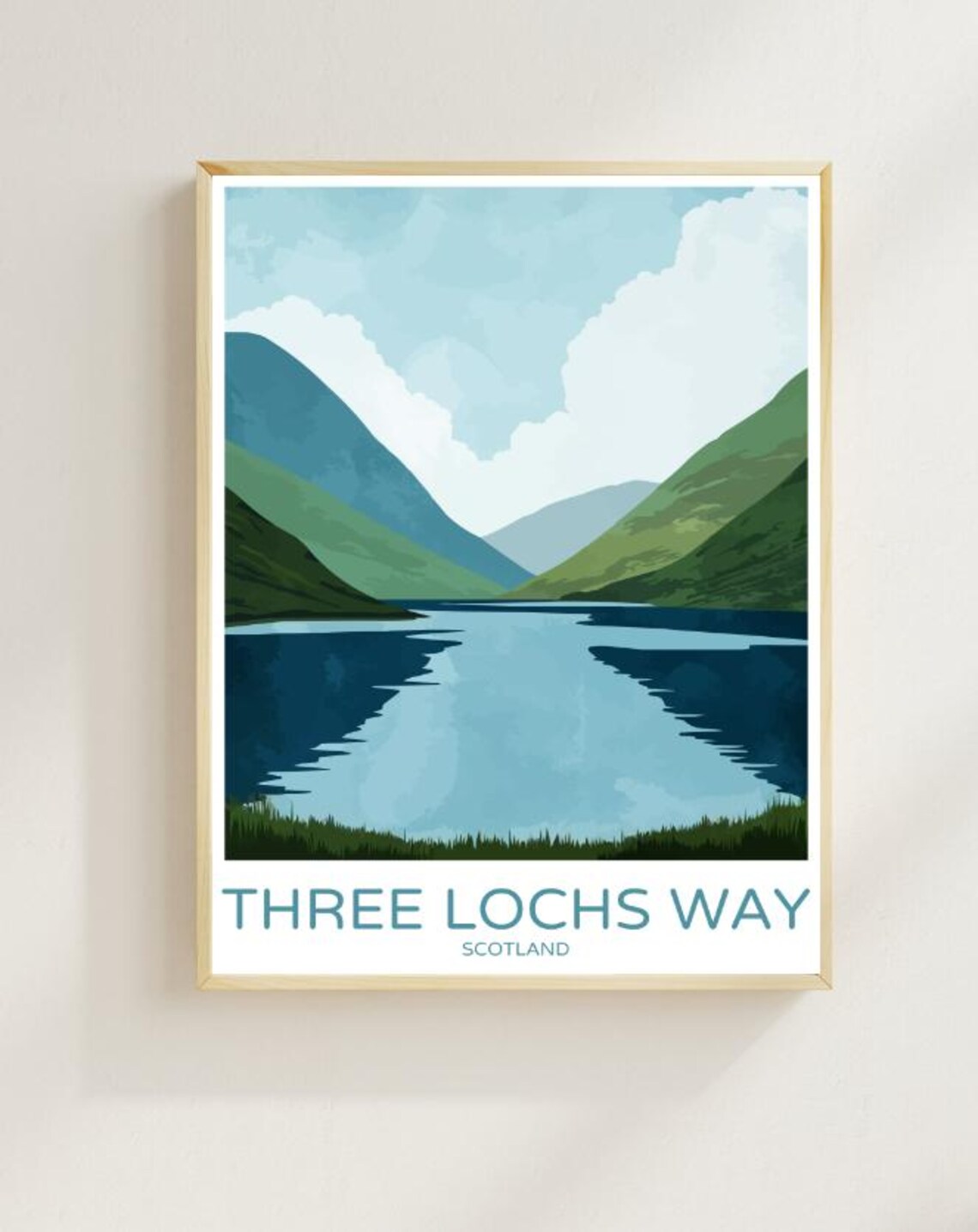 Three Lochs Way Scotland Lochside Hiking Trail Travel Poster