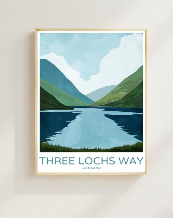Three Lochs Way Scotland Lochside Hiking Trail Travel Poster