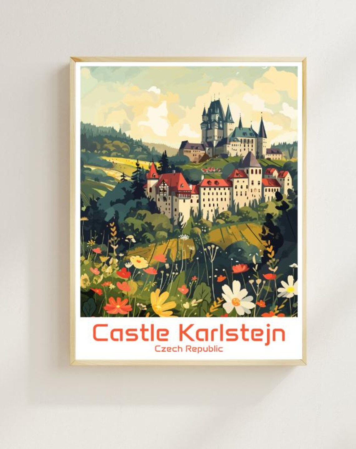 Castle Karlstejn Czech Republic Fairytale Castle Flowers Poster