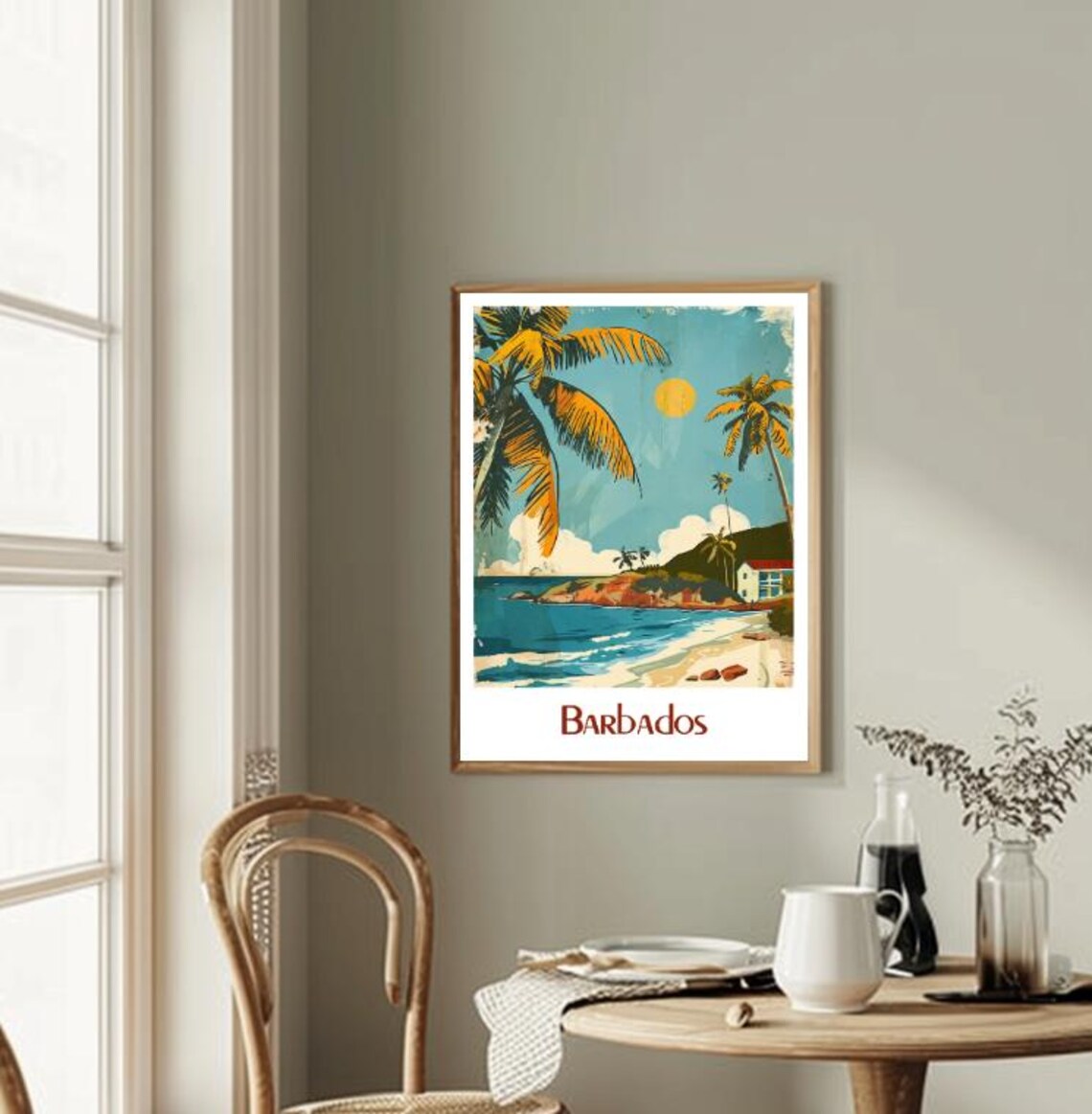 Barbados Vintage Palm Beach Sunset Tropical Travel Art Poster - Image 2