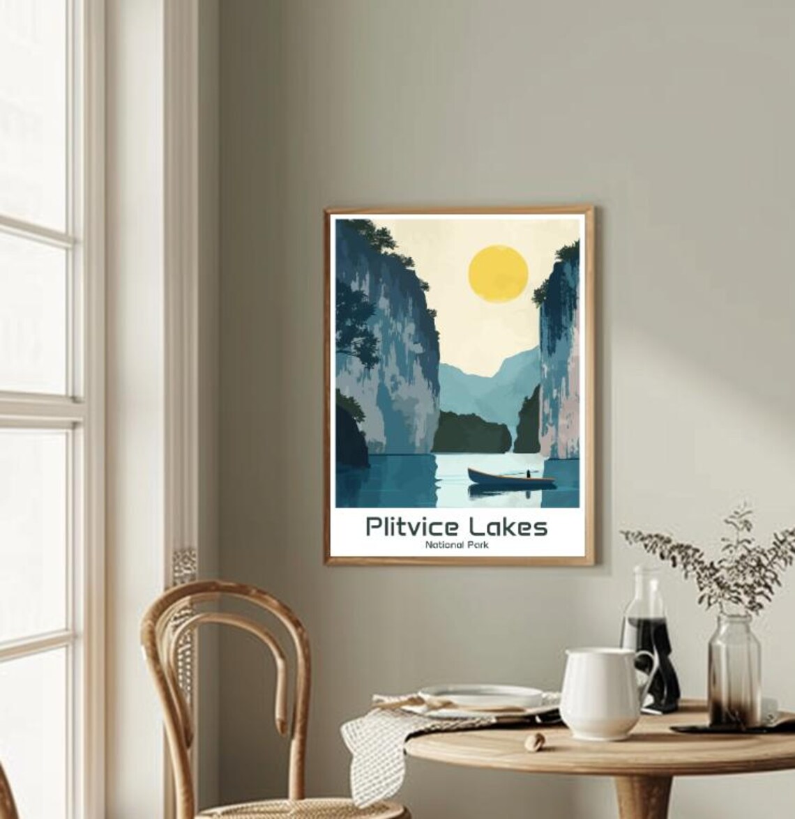 Plitvice Lakes National Park Canyon Rowboat Sun Vintage Poster - Image 2