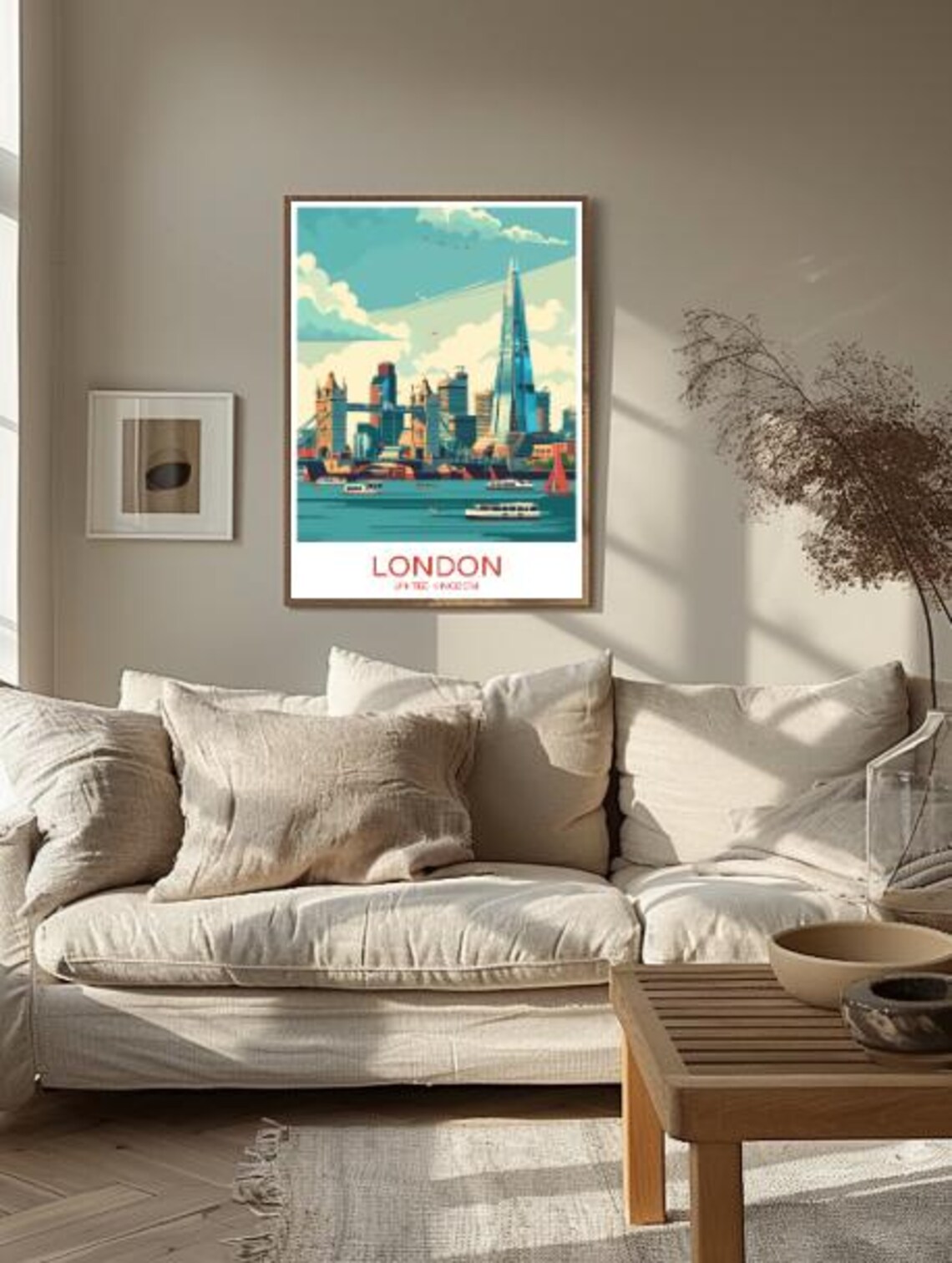 London United Kingdom Tower Bridge Shard Thames Retro Travel Poster - Image 2