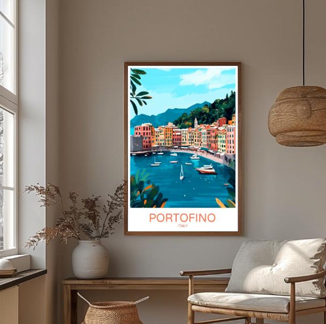 Portofino Italy Travel Poster Scenic Wall Art Of Coastal Village And Harbor Views Italian Riviera Print Mediterranean Decor - Image 3