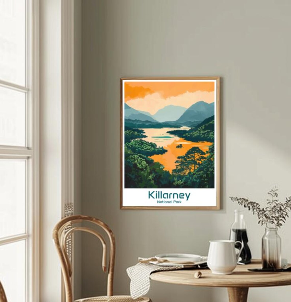 Killarney National Park Ireland Lake Sunset Illustrated Travel Poster - Image 2