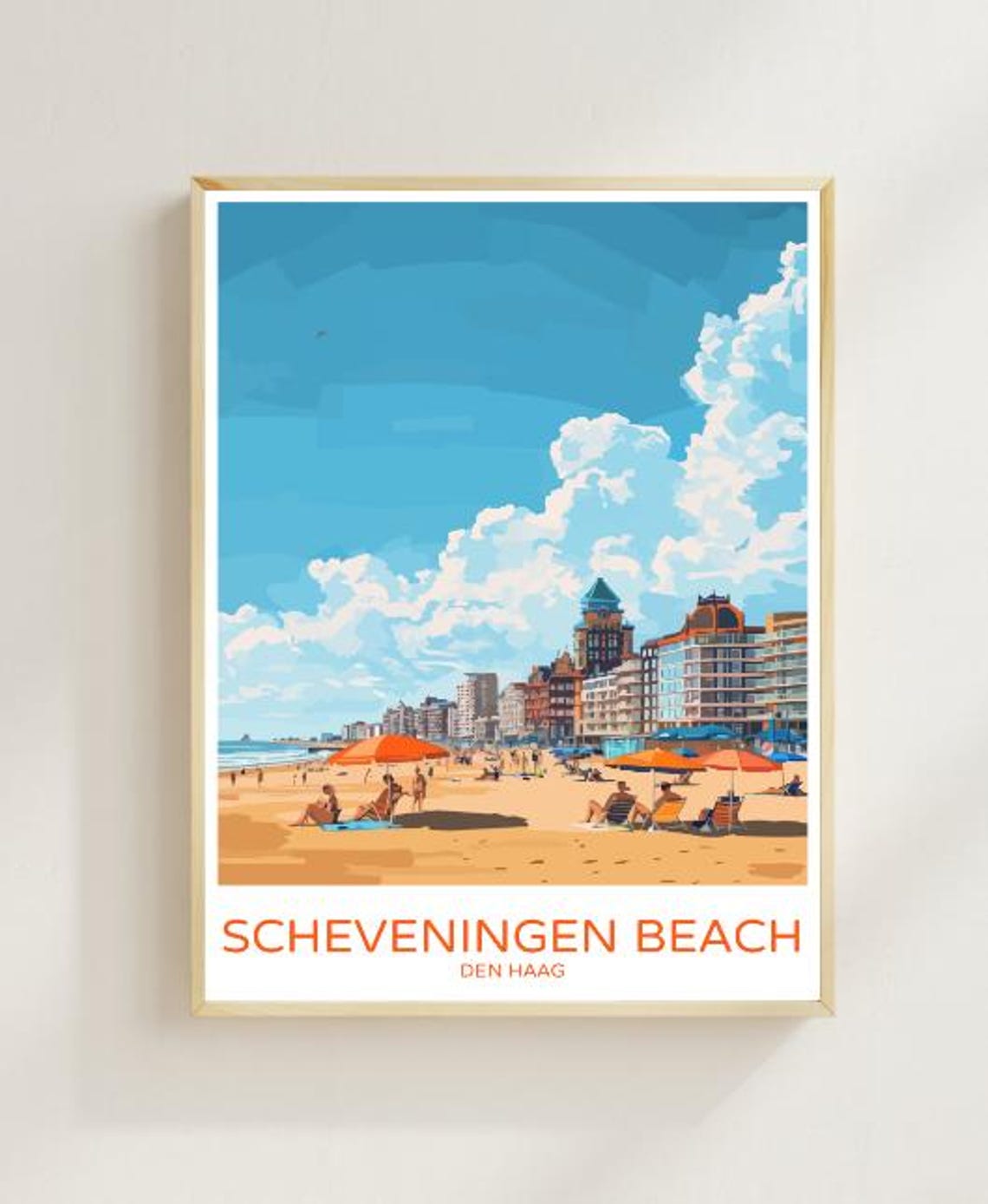 Scheveningen Beach Den Haag Sunny Boardwalk Seaside Travel Poster