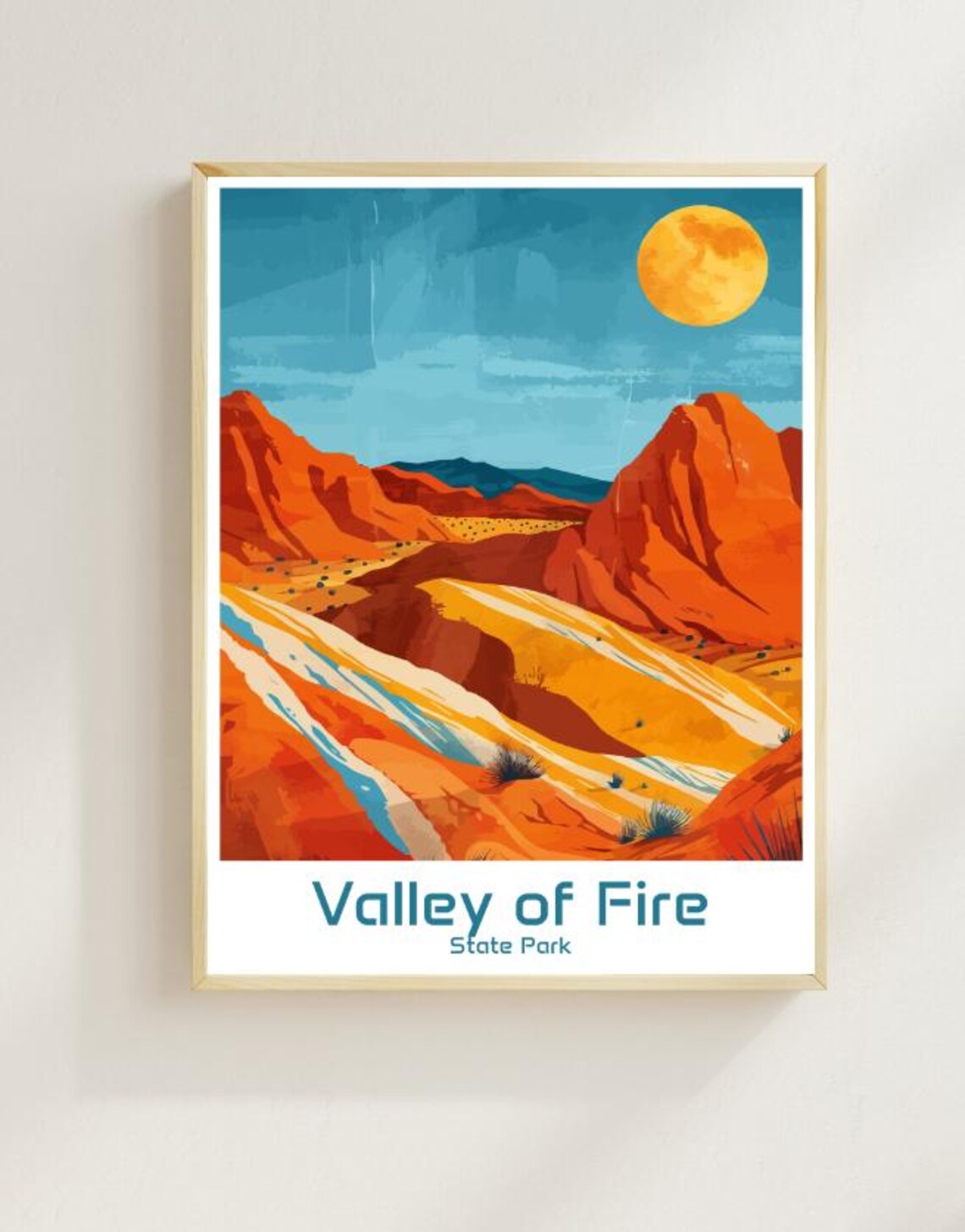 Valley of Fire State Park Travel Poster Red Desert Moon Landscape Decor